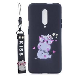Black Flower Hippo Soft Kiss Candy Hand Strap Silicone Case for Xiaomi Redmi K30