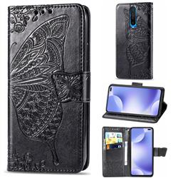Embossing Mandala Flower Butterfly Leather Wallet Case for Xiaomi Redmi K30 - Black