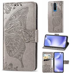 Embossing Mandala Flower Butterfly Leather Wallet Case for Xiaomi Redmi K30 - Gray
