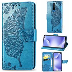 Embossing Mandala Flower Butterfly Leather Wallet Case for Xiaomi Redmi K30 - Blue