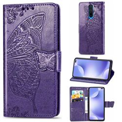 Embossing Mandala Flower Butterfly Leather Wallet Case for Xiaomi Redmi K30 - Dark Purple