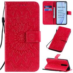 Embossing Sunflower Leather Wallet Case for Xiaomi Redmi K30 - Red