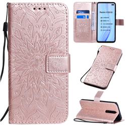 Embossing Sunflower Leather Wallet Case for Xiaomi Redmi K30 - Rose Gold