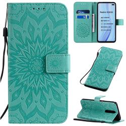 Embossing Sunflower Leather Wallet Case for Xiaomi Redmi K30 - Green