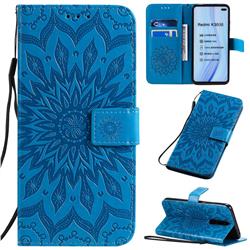 Embossing Sunflower Leather Wallet Case for Xiaomi Redmi K30 - Blue