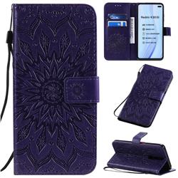 Embossing Sunflower Leather Wallet Case for Xiaomi Redmi K30 - Purple