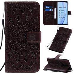 Embossing Sunflower Leather Wallet Case for Xiaomi Redmi K30 - Brown