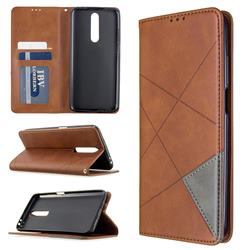 Prismatic Slim Magnetic Sucking Stitching Wallet Flip Cover for Xiaomi Redmi K30 - Brown