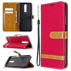 Jeans Cowboy Denim Leather Wallet Case for Xiaomi Redmi K30 - Red