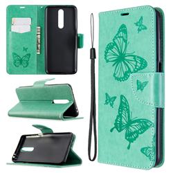 Embossing Double Butterfly Leather Wallet Case for Xiaomi Redmi K30 - Green