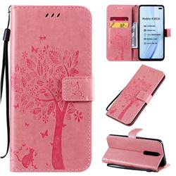 Embossing Butterfly Tree Leather Wallet Case for Xiaomi Redmi K30 - Pink