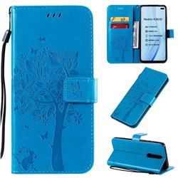 Embossing Butterfly Tree Leather Wallet Case for Xiaomi Redmi K30 - Blue