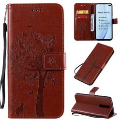 Embossing Butterfly Tree Leather Wallet Case for Xiaomi Redmi K30 - Coffee