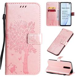 Embossing Butterfly Tree Leather Wallet Case for Xiaomi Redmi K30 - Rose Pink