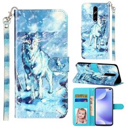 Snow Wolf 3D Leather Phone Holster Wallet Case for Xiaomi Redmi K30