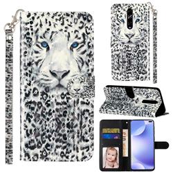 White Leopard 3D Leather Phone Holster Wallet Case for Xiaomi Redmi K30