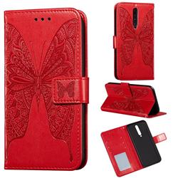 Intricate Embossing Vivid Butterfly Leather Wallet Case for Xiaomi Redmi K30 - Red