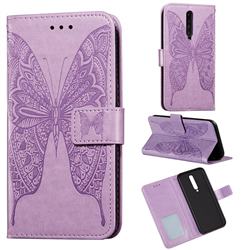 Intricate Embossing Vivid Butterfly Leather Wallet Case for Xiaomi Redmi K30 - Purple