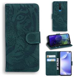 Intricate Embossing Tiger Face Leather Wallet Case for Xiaomi Redmi K30 - Green