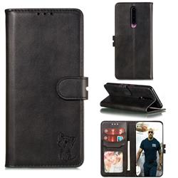 Embossing Happy Cat Leather Wallet Case for Xiaomi Redmi K30 - Black