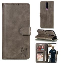 Embossing Happy Cat Leather Wallet Case for Xiaomi Redmi K30 - Gray