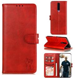 Embossing Happy Cat Leather Wallet Case for Xiaomi Redmi K30 - Red