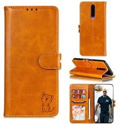 Embossing Happy Cat Leather Wallet Case for Xiaomi Redmi K30 - Yellow