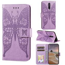 Intricate Embossing Rose Flower Butterfly Leather Wallet Case for Xiaomi Redmi K30 - Purple