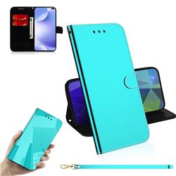 Shining Mirror Like Surface Leather Wallet Case for Xiaomi Redmi K30 - Mint Green