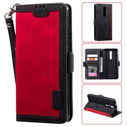 Luxury Retro Stitching Leather Wallet Phone Case for Xiaomi Redmi K30 - Deep Red