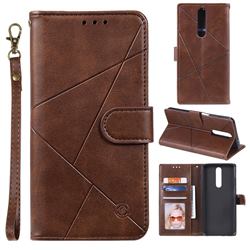 Embossing Geometric Leather Wallet Case for Xiaomi Redmi K30 - Brown
