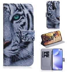 White Tiger PU Leather Wallet Case for Xiaomi Redmi K30