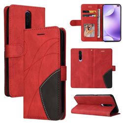 Luxury Two-color Stitching Leather Wallet Case Cover for Xiaomi Redmi K30 - Red