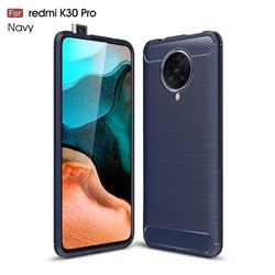 Luxury Carbon Fiber Brushed Wire Drawing Silicone TPU Back Cover for Xiaomi Redmi K30 Pro - Navy