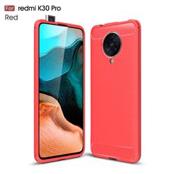 Luxury Carbon Fiber Brushed Wire Drawing Silicone TPU Back Cover for Xiaomi Redmi K30 Pro - Red