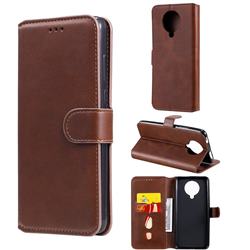 Retro Calf Matte Leather Wallet Phone Case for Xiaomi Redmi K30 Pro - Brown