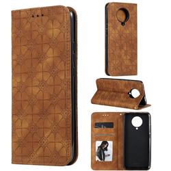 Intricate Embossing Four Leaf Clover Leather Wallet Case for Xiaomi Redmi K30 Pro - Yellowish Brown