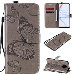 Embossing 3D Butterfly Leather Wallet Case for Xiaomi Redmi K30 Pro - Gray
