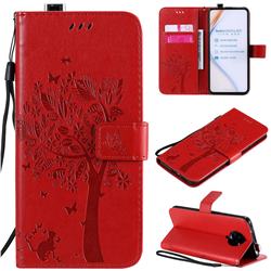 Embossing Butterfly Tree Leather Wallet Case for Xiaomi Redmi K30 Pro - Red