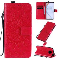 Embossing Sunflower Leather Wallet Case for Xiaomi Redmi K30 Pro - Red