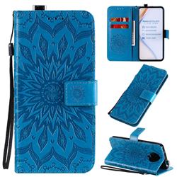 Embossing Sunflower Leather Wallet Case for Xiaomi Redmi K30 Pro - Blue