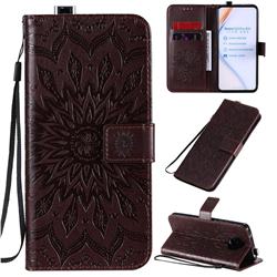 Embossing Sunflower Leather Wallet Case for Xiaomi Redmi K30 Pro - Brown