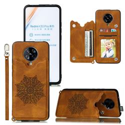 Luxury Mandala Multi-function Magnetic Card Slots Stand Leather Back Cover for Xiaomi Redmi K30 Pro - Brown