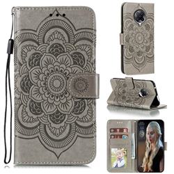 Intricate Embossing Datura Solar Leather Wallet Case for Xiaomi Redmi K30 Pro - Gray