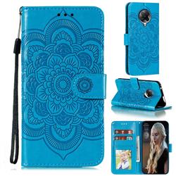Intricate Embossing Datura Solar Leather Wallet Case for Xiaomi Redmi K30 Pro - Blue