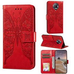 Intricate Embossing Rose Flower Butterfly Leather Wallet Case for Xiaomi Redmi K30 Pro - Red