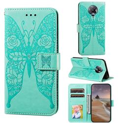 Intricate Embossing Rose Flower Butterfly Leather Wallet Case for Xiaomi Redmi K30 Pro - Green