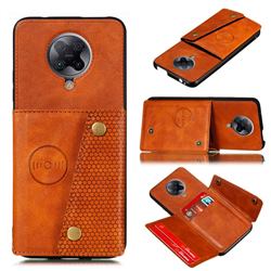Retro Multifunction Card Slots Stand Leather Coated Phone Back Cover for Xiaomi Redmi K30 Pro - Brown