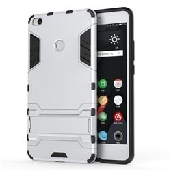 Armor Premium Tactical Grip Kickstand Shockproof Dual Layer Rugged Hard Cover for Xiaomi Mi Max 2 - Silver