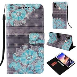 Blue Flower 3D Painted Leather Wallet Case for Xiaomi Mi Max 3